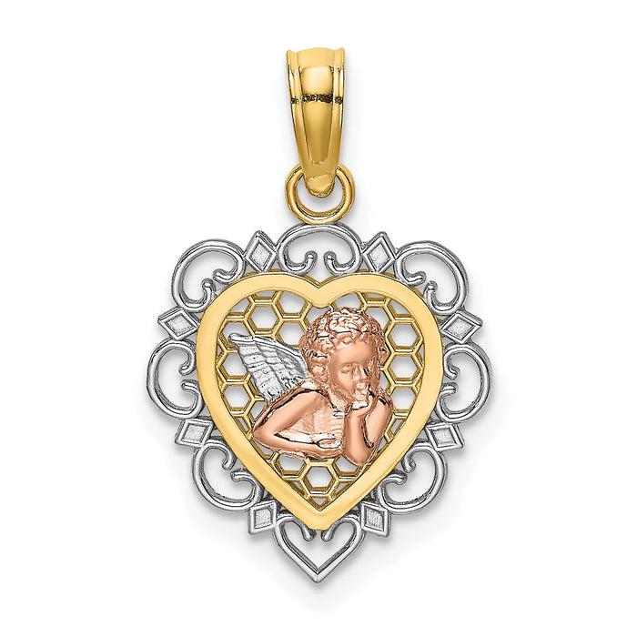 14K Two-tone w/White Rhodium Small Angel In Heart Charm-K9178