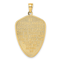 14K w/Rhodium Cross Shield W/ Joshua 1:9 On Reverse Charm-K9179