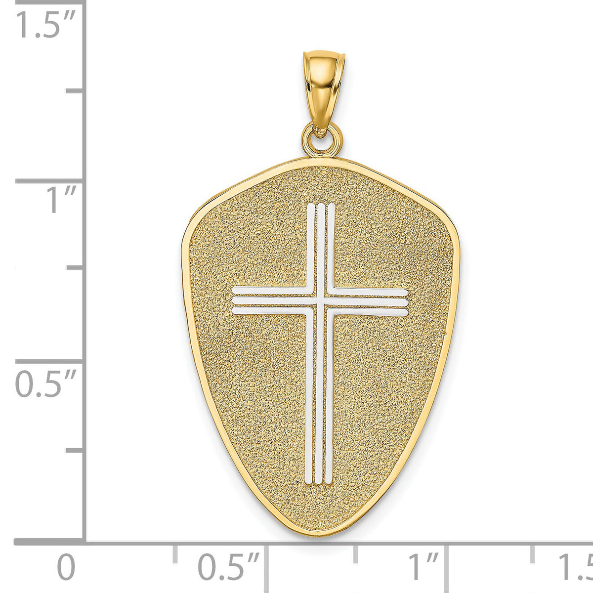 14K w/Rhodium Cross Shield W/ Joshua 1:9 On Reverse Charm-K9179