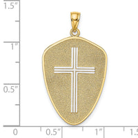 14K w/Rhodium Cross Shield W/ Joshua 1:9 On Reverse Charm-K9179