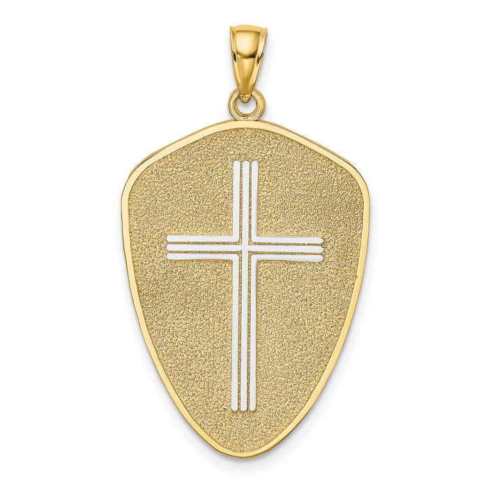 14K w/Rhodium Cross Shield W/ Joshua 1:9 On Reverse Charm-K9179