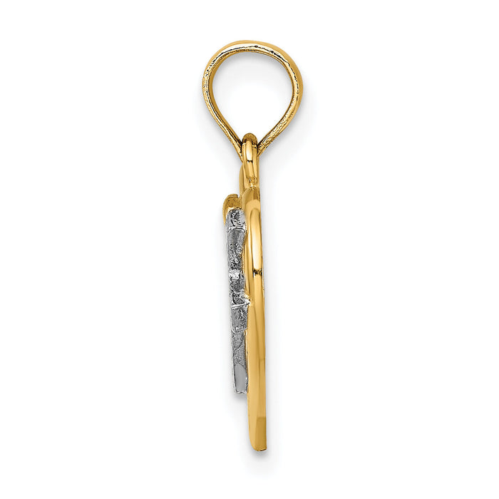 14K W/ Rhodium Cross In Heart Charm-K9181