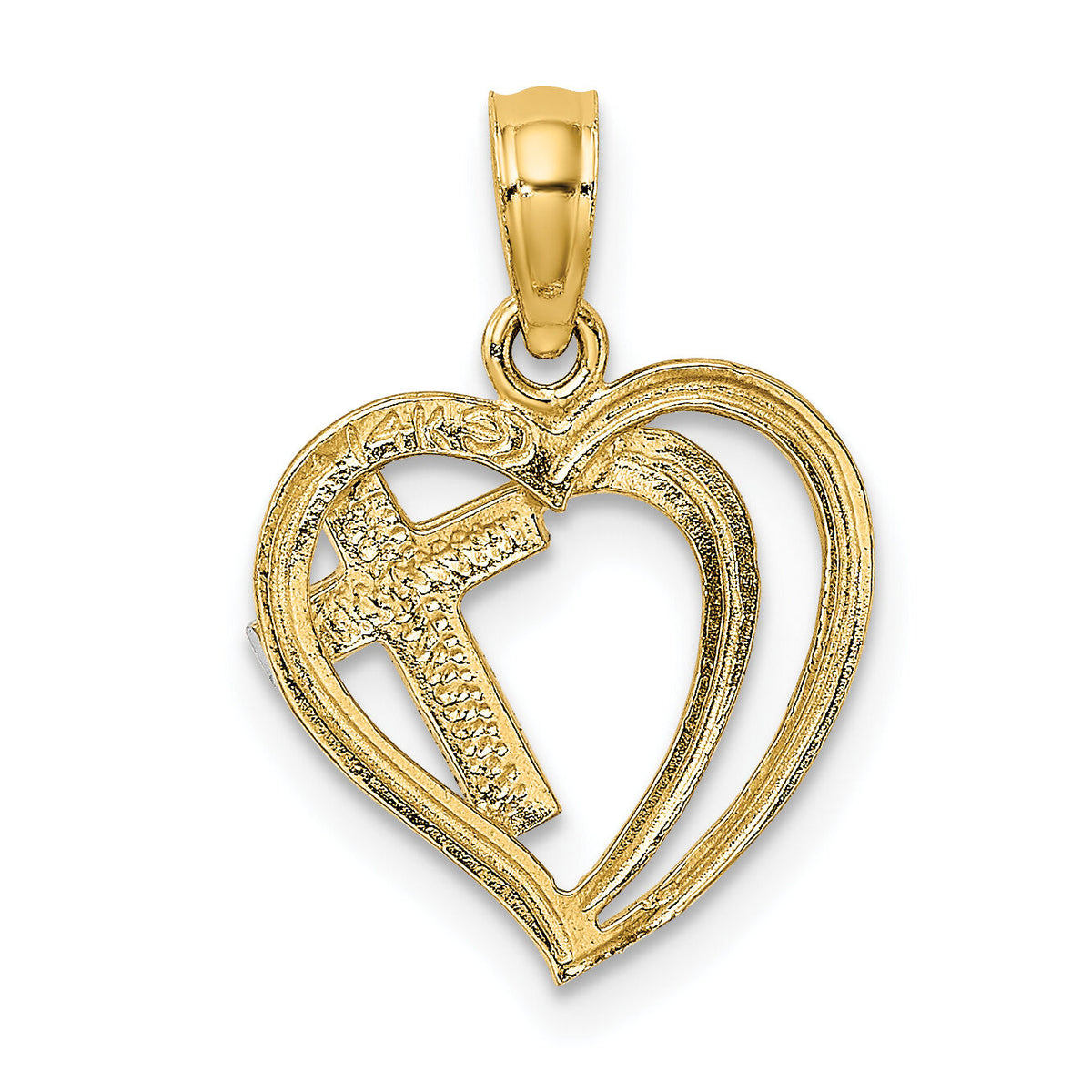 14K W/ Rhodium Cross In Heart Charm-K9181