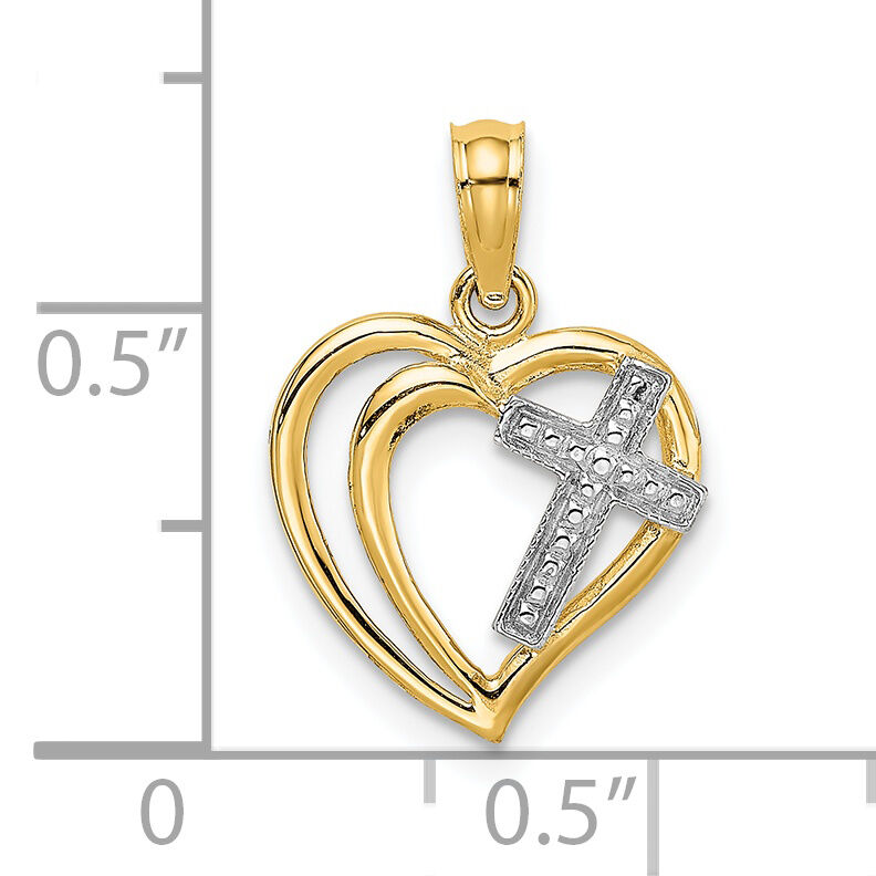 14K W/ Rhodium Cross In Heart Charm-K9181