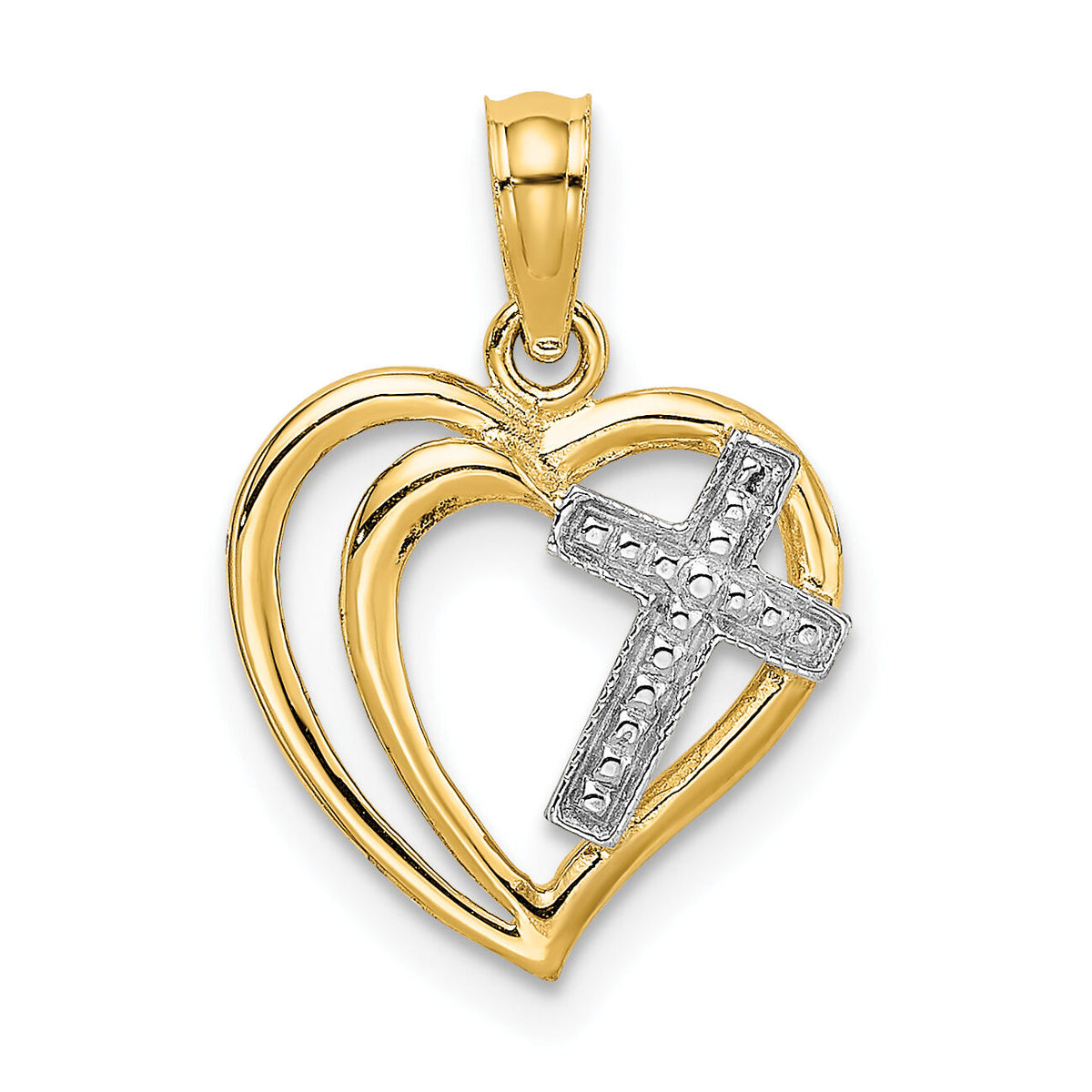 14K W/ Rhodium Cross In Heart Charm-K9181