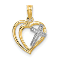 14K W/ Rhodium Cross In Heart Charm-K9181