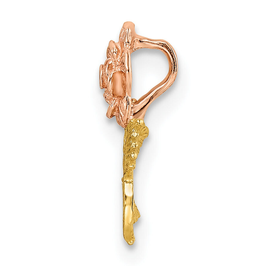 14k Two-tone Textured Rose Slide Pendant-K9183