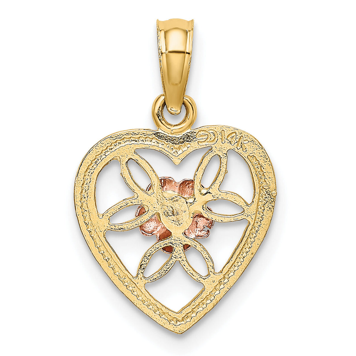 14k Two-Tone Heart w/ Flower Inside Charm-K9184
