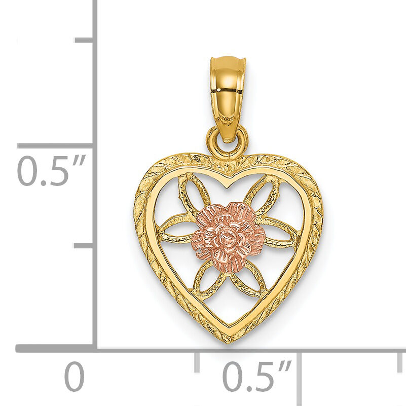 14k Two-Tone Heart w/ Flower Inside Charm-K9184