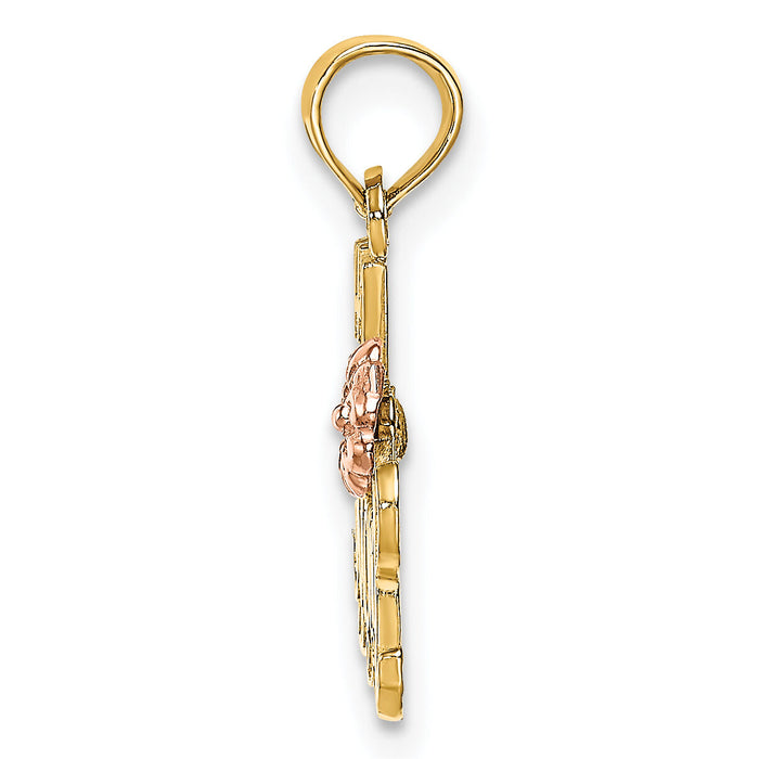 14k Two-Tone #1 MOM Script w/ Flower Charm-K9185