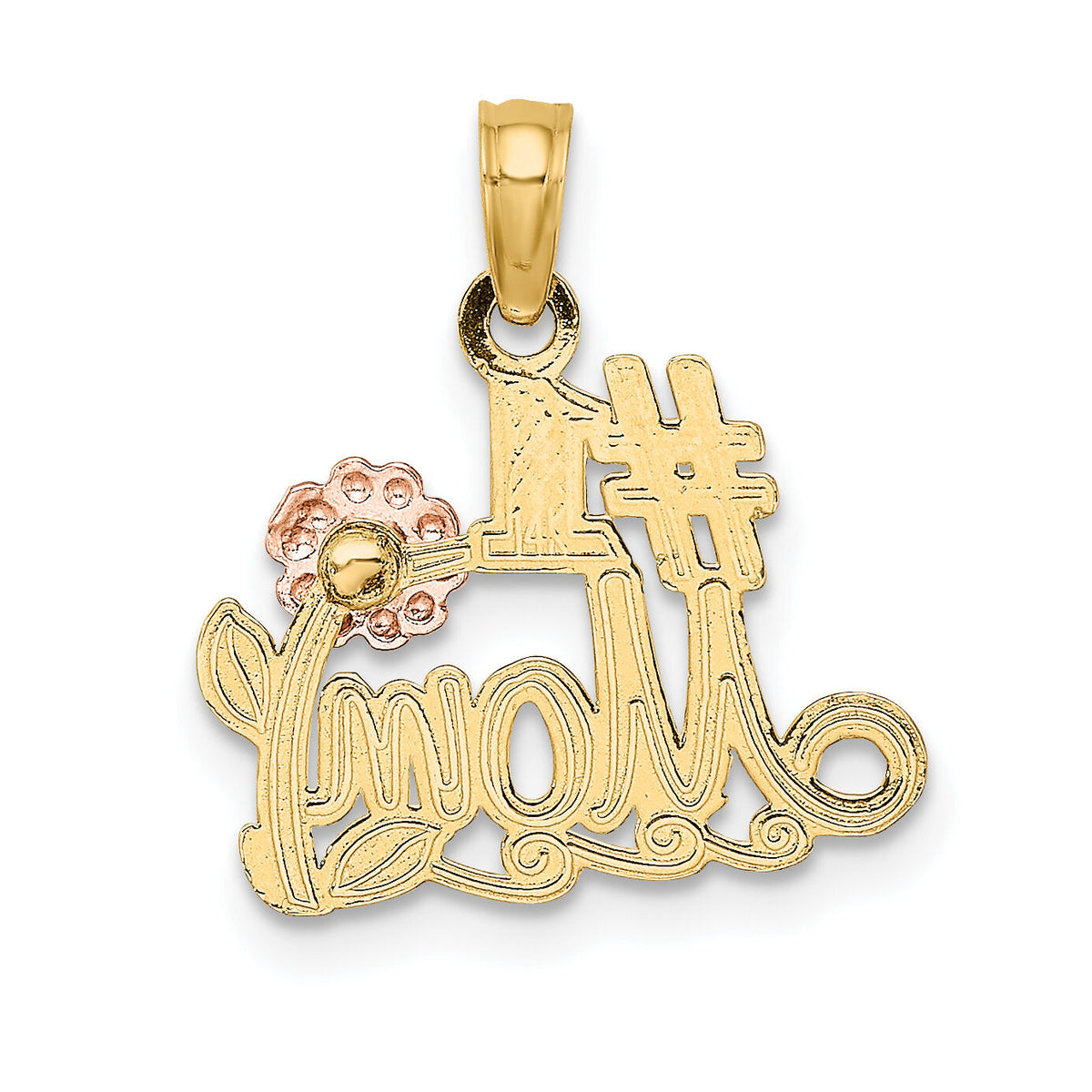 14k Two-Tone #1 MOM Script w/ Flower Charm-K9185