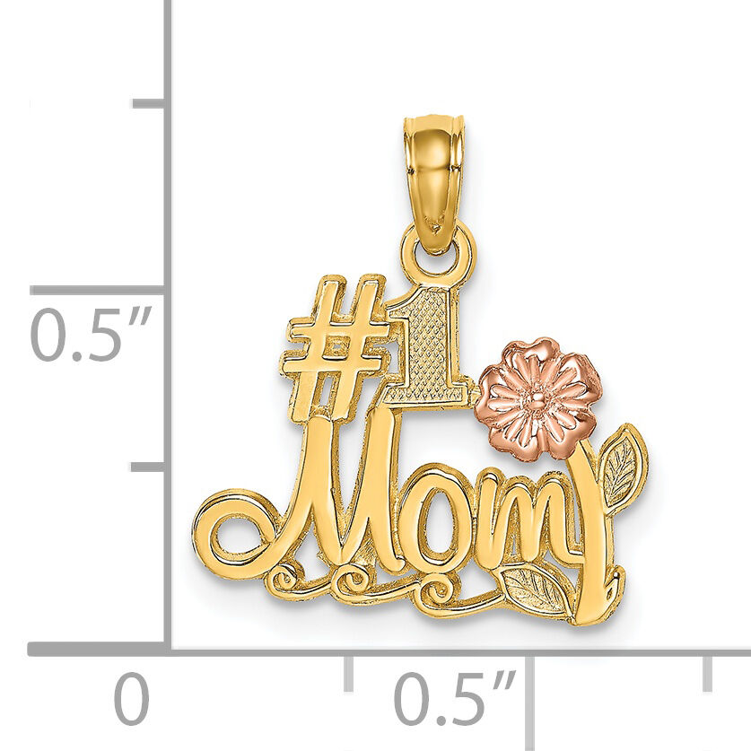 14k Two-Tone #1 MOM Script w/ Flower Charm-K9185