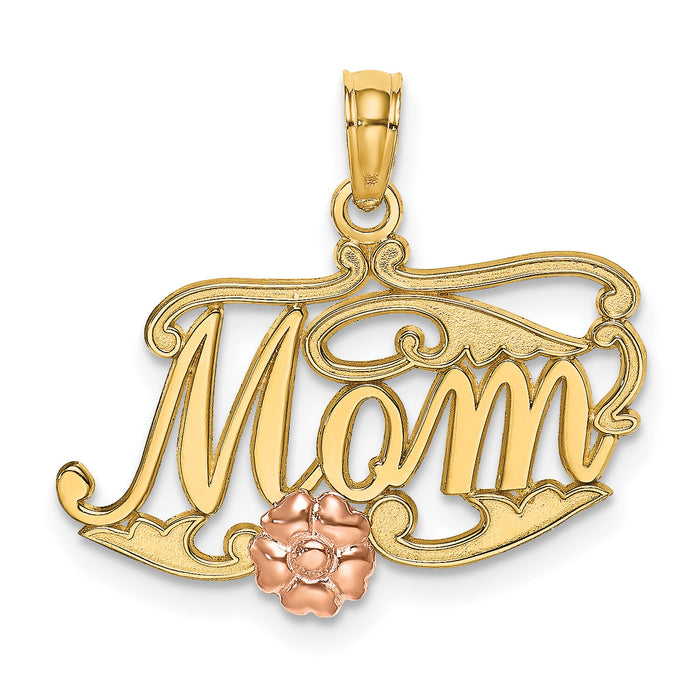 14k Two-Tone MOM Script w/ Flower Charm-K9186