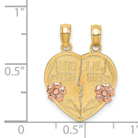14k Two-Tone BIG SIS-LIL SIS Break-apart Heart Charm-K9187