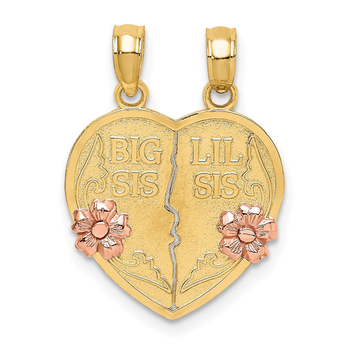 14k Two-Tone BIG SIS-LIL SIS Break-apart Heart Charm-K9187