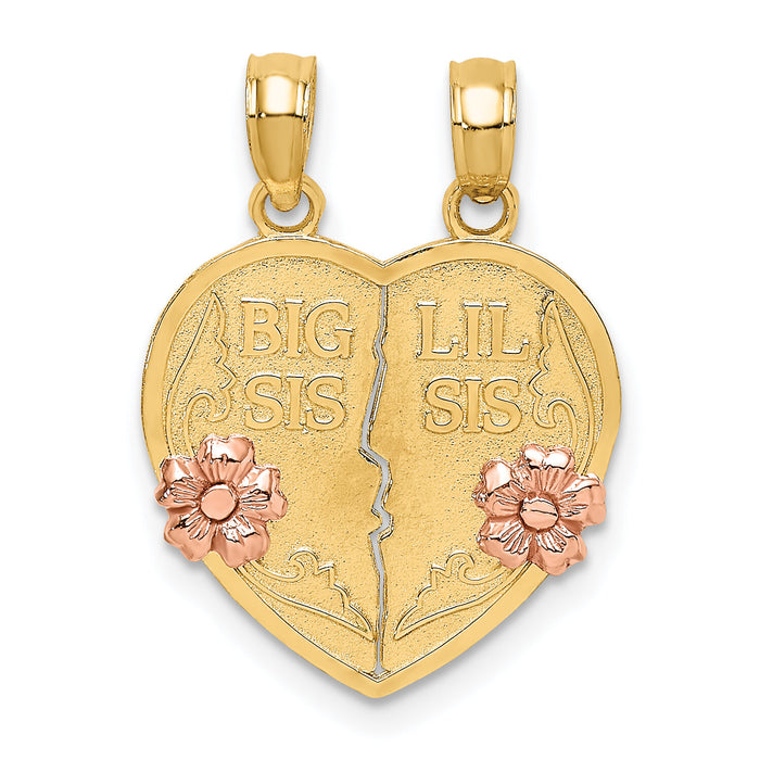 14k Two-Tone BIG SIS-LIL SIS Break-apart Heart Charm-K9187