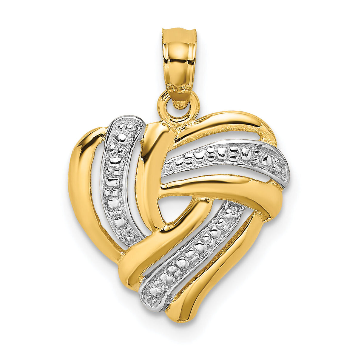 14k w/ White Rhodium Textured Heart Charm-K9188