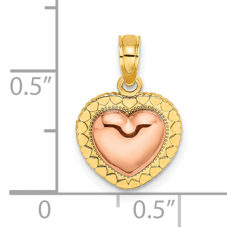 14k Yellow and Rose Gold Polished Heart Beaded Charm-K9189