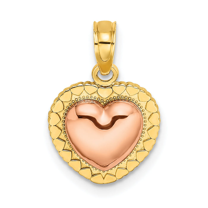14k Yellow and Rose Gold Polished Heart Beaded Charm-K9189