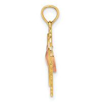 14k Yellow and Rose Gold Polished Dangling Heart In Heart Charm-K9191
