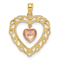 14k Yellow and Rose Gold Polished Dangling Heart In Heart Charm-K9191