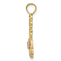 14k Two-Tone Sitting Cat w/ Bow and Flower Charm-K9193