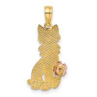 14k Two-Tone Sitting Cat w/ Bow and Flower Charm-K9193
