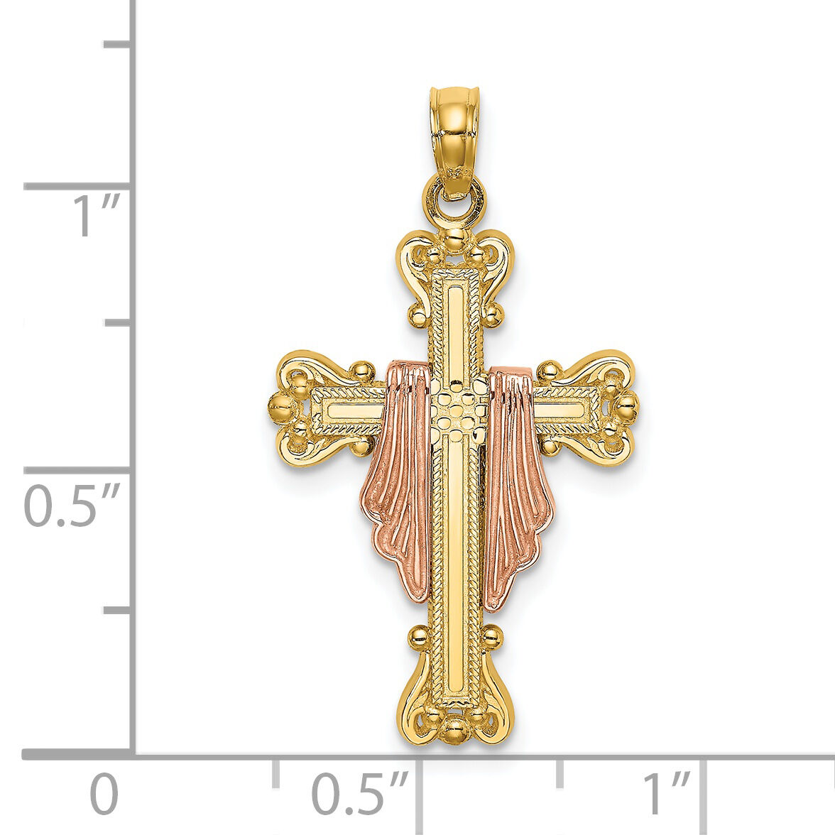 14k Two-Tone Cross w/ Drape Charm-K9195