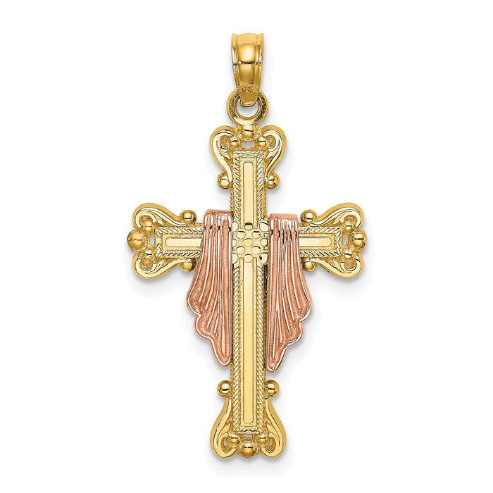 14k Two-Tone Cross w/ Drape Charm-K9195