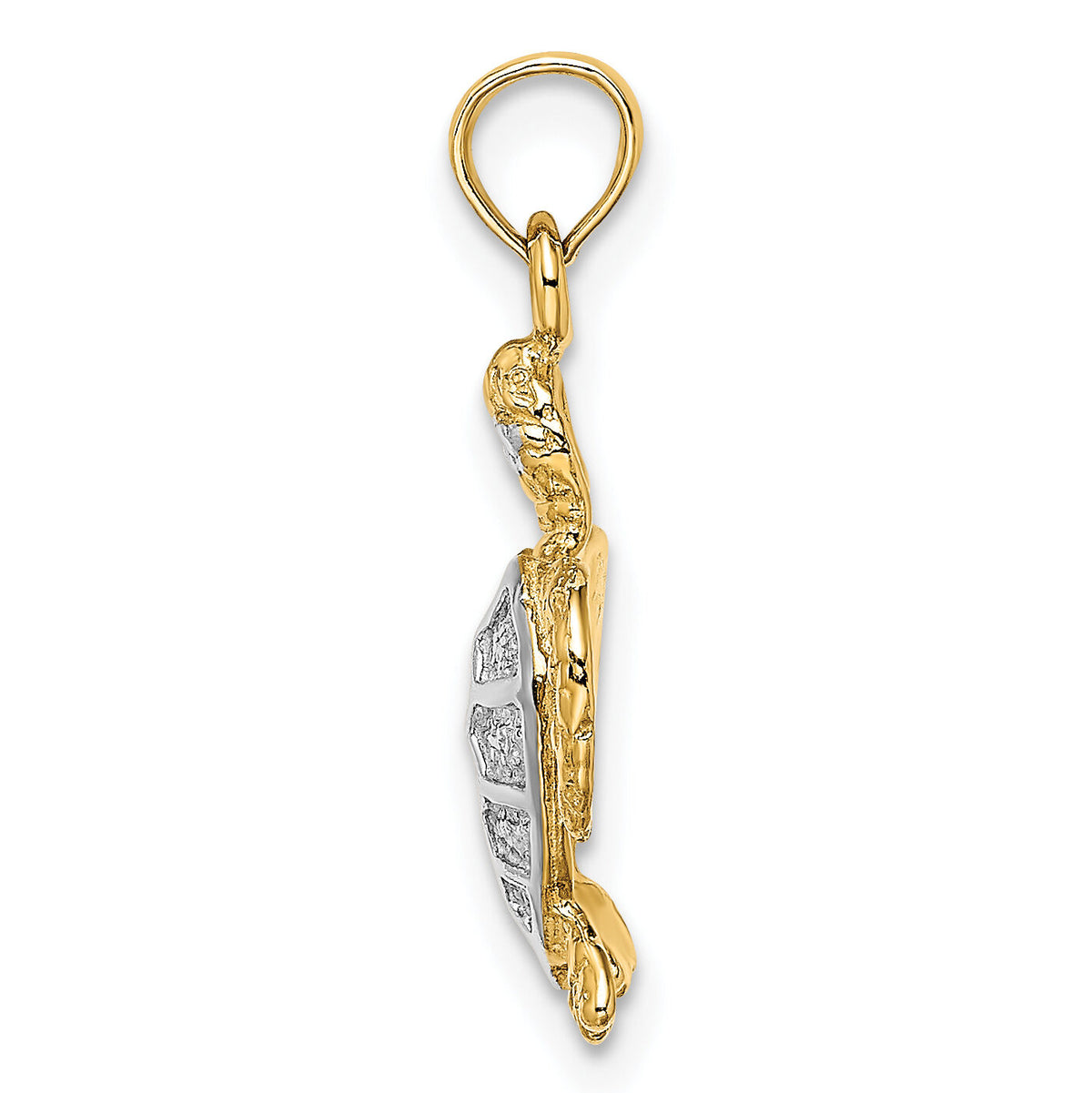 14K with White Rhodium Swimming Sea Turtle Charm-K9196