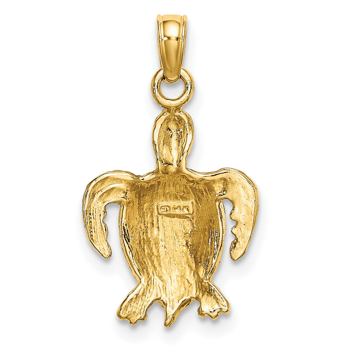 14K with White Rhodium Swimming Sea Turtle Charm-K9196