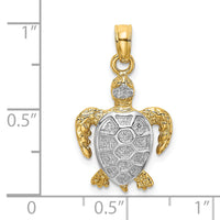 14K with White Rhodium Swimming Sea Turtle Charm-K9196