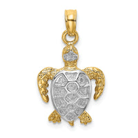 14K with White Rhodium Swimming Sea Turtle Charm-K9196