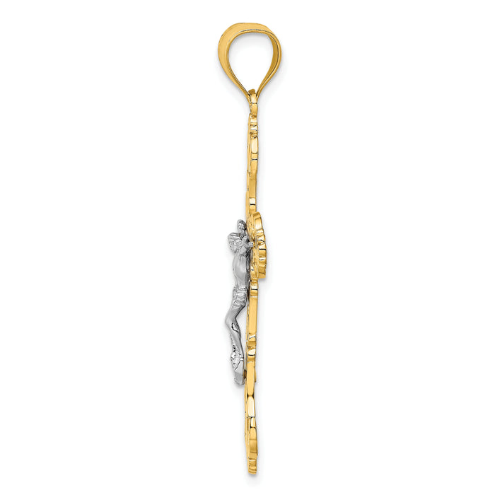 14K Two-tone Crucifix W/ Scrolled Tips Charm-K9199