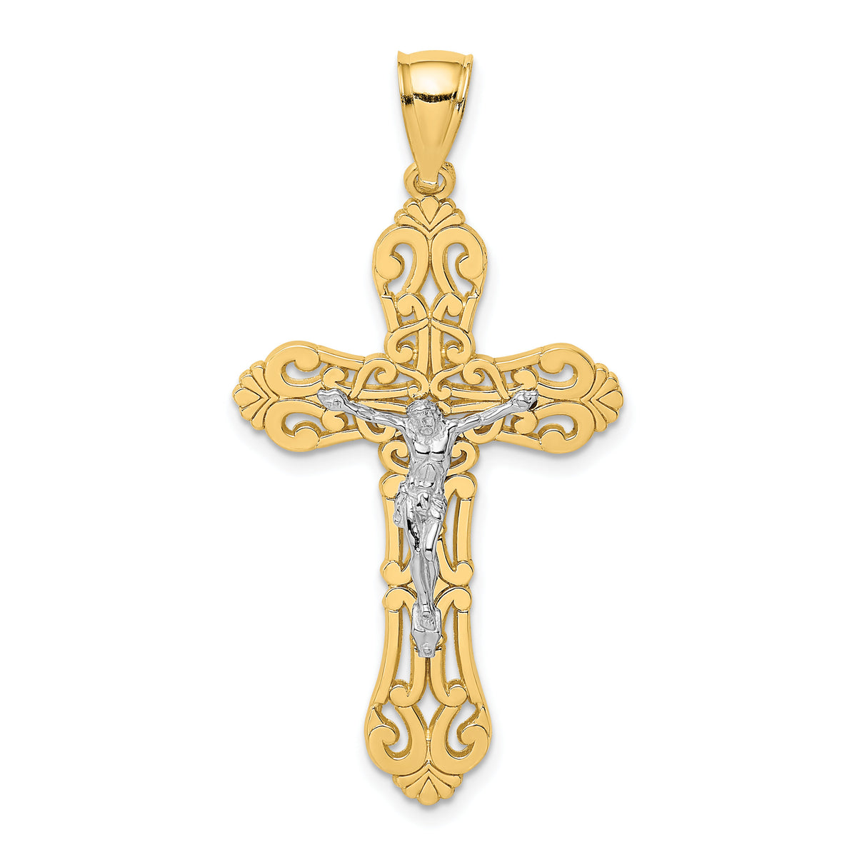 14K Two-tone Crucifix W/ Scrolled Tips Charm-K9199