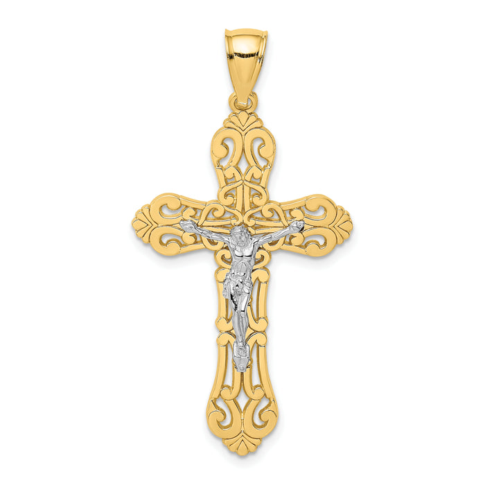 14K Two-tone Crucifix W/ Scrolled Tips Charm-K9199