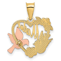 14k Two-tone w/White Rhodium MADRE Heart w/Doves Charm-K9200