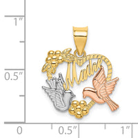 14k Two-tone w/White Rhodium MADRE Heart w/Doves Charm-K9200
