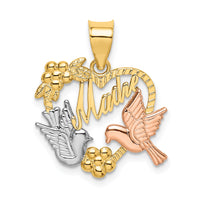 14k Two-tone w/White Rhodium MADRE Heart w/Doves Charm-K9200