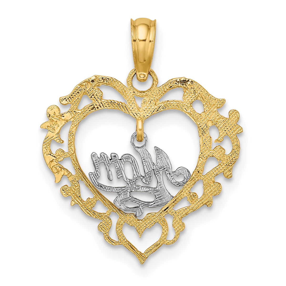 14k Two-tone MOM Inside Heart Charm-K9201