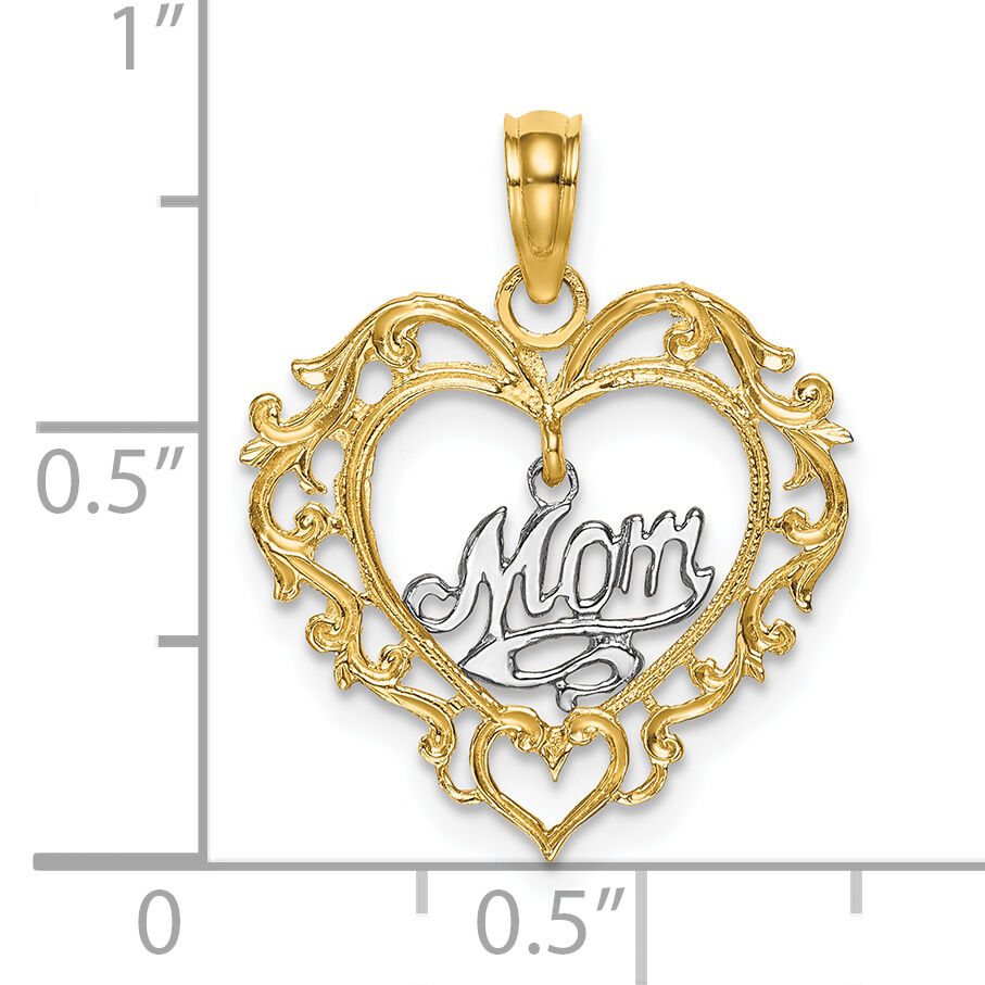 14k Two-tone MOM Inside Heart Charm-K9201