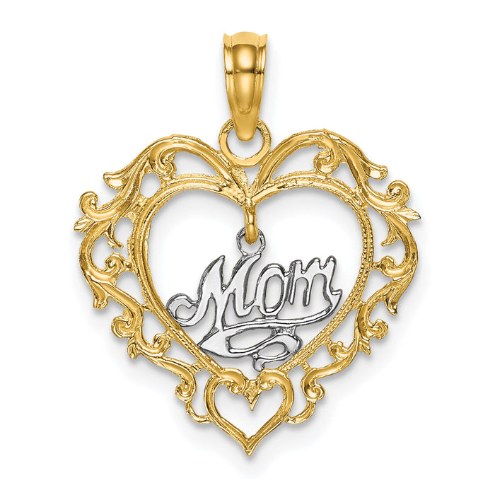 14k Two-tone MOM Inside Heart Charm-K9201