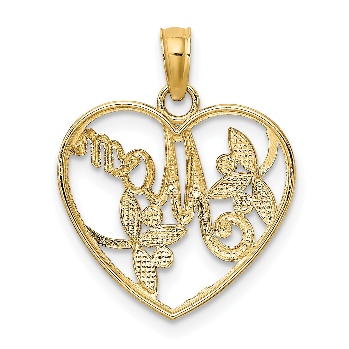 14k w/ Rhodium Textured Heart w/ MOM Charm-K9202