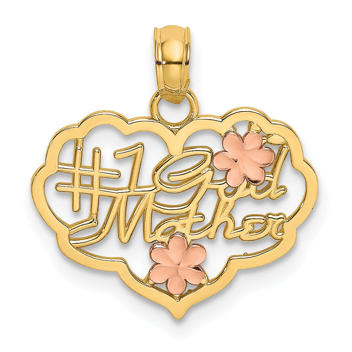 14k Two-Tone Diamond-cut #1 GOD MOTHER In Heart Charm-K9203