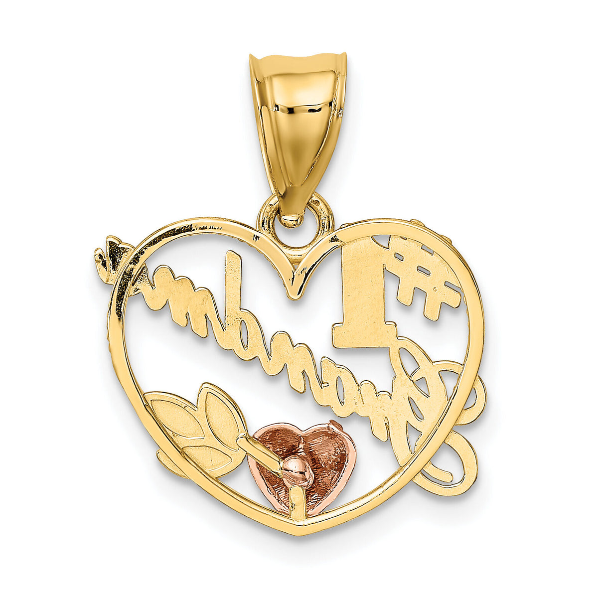 14k Two-Tone #1 GRANDMA In Heart Frame Charm-K9204