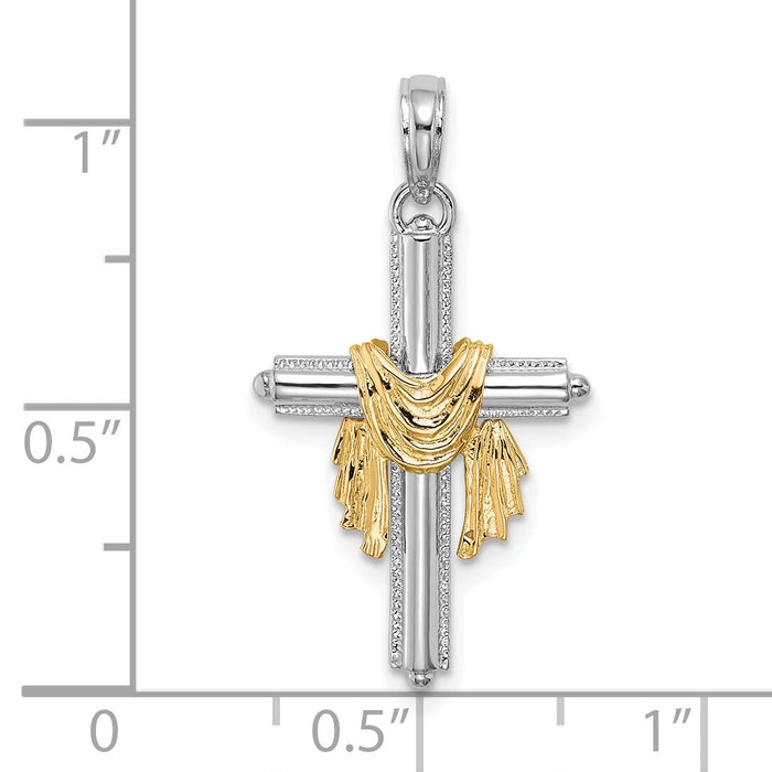 14K Two-Tone Cross w/ Drape Charm-K9205