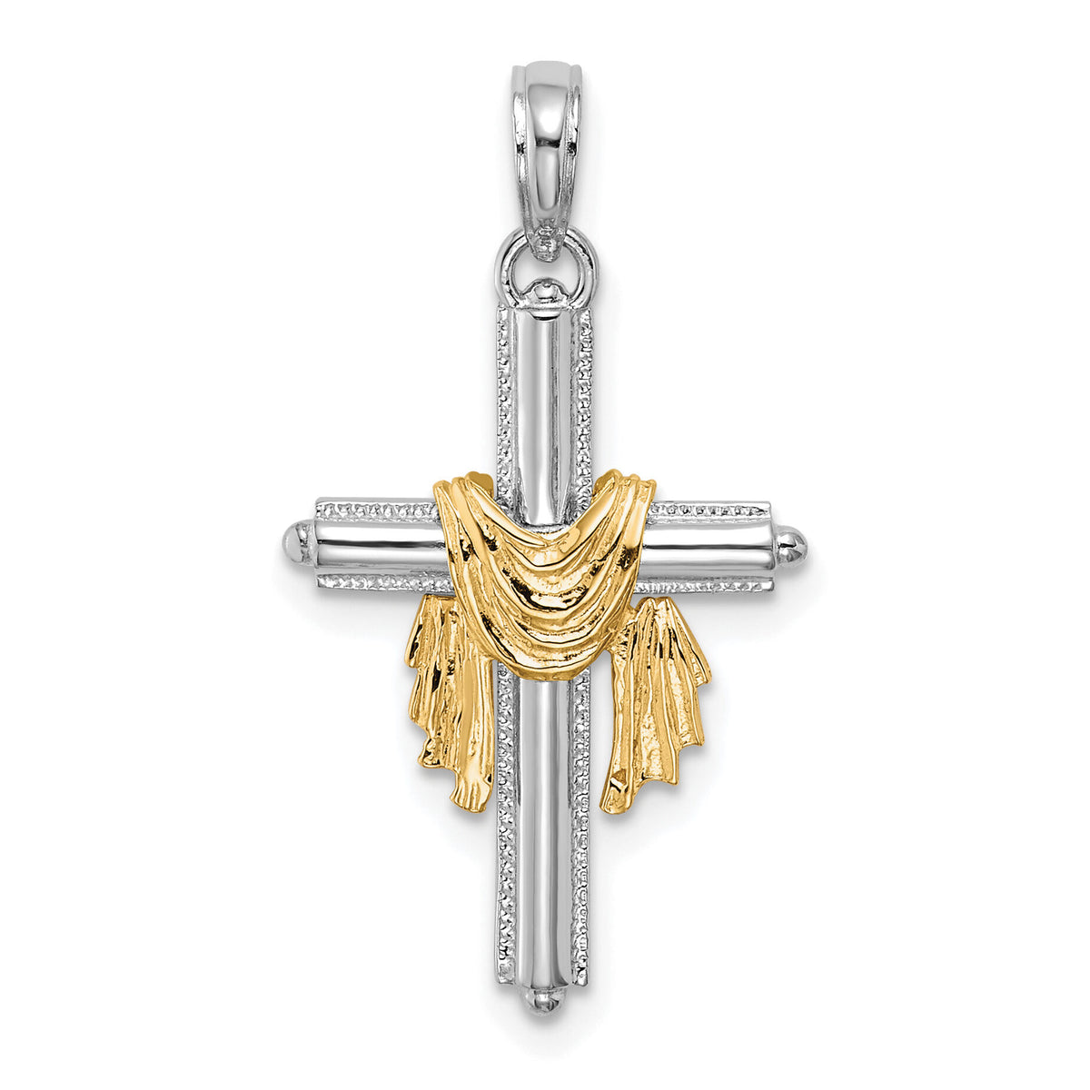 14K Two-Tone Cross w/ Drape Charm-K9205