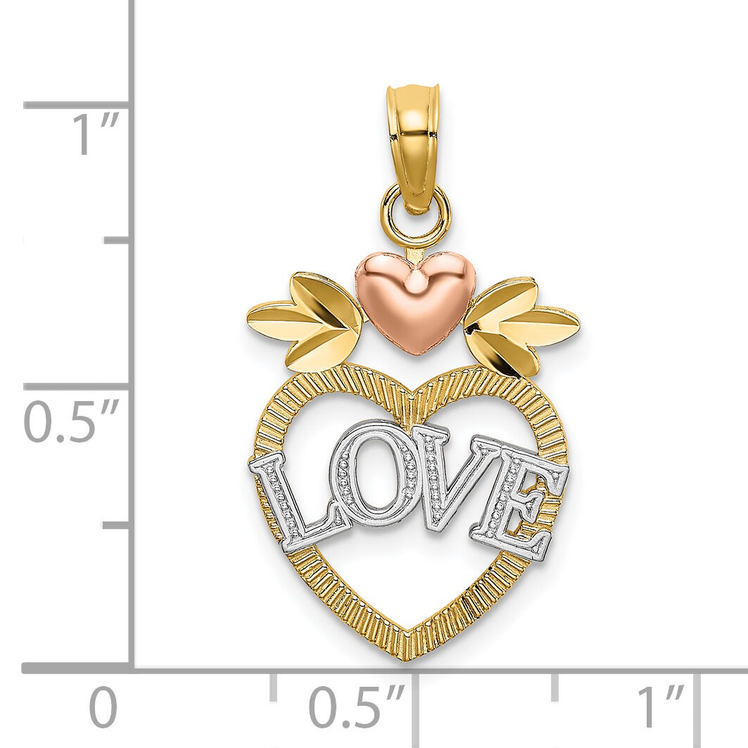 14k Two-Tone w/ White Rhodium LOVE Inside Heart Pendant-K9206