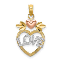 14k Two-Tone w/ White Rhodium LOVE Inside Heart Pendant-K9206