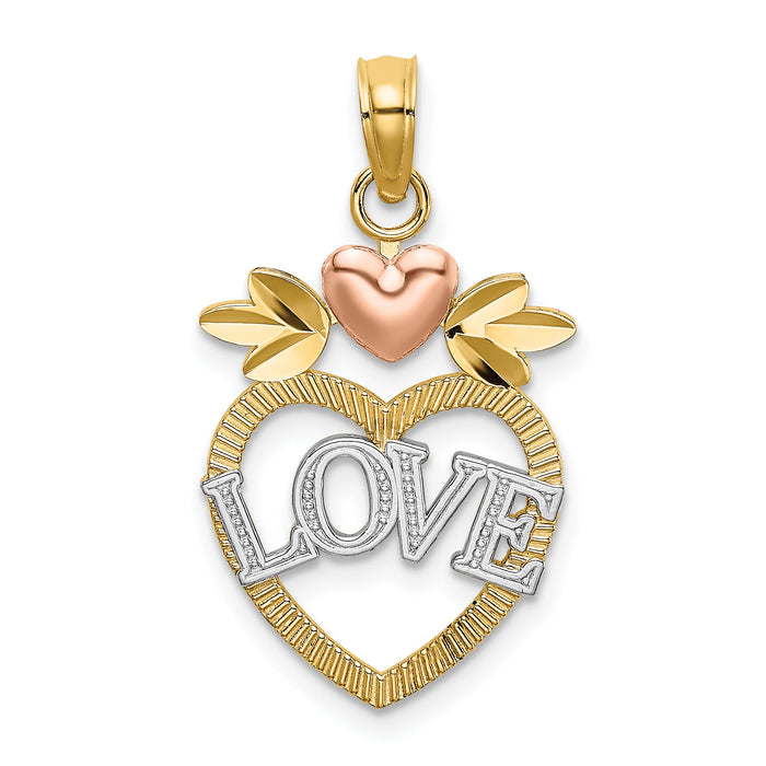 14k Two-Tone w/ White Rhodium LOVE Inside Heart Pendant-K9206